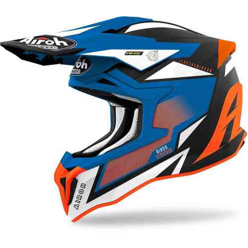 Airoh Strycker Axe Off Road Motorcycle Helmet Blue Orange Matt S
