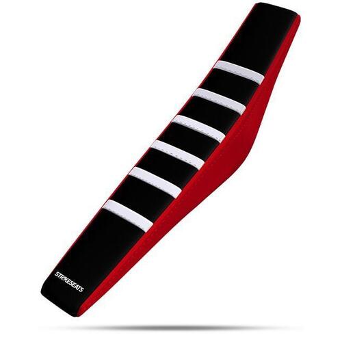 Honda CRF80F 2004-2010 Strike Gripper Ribbed Seat Cover White-Black-Red