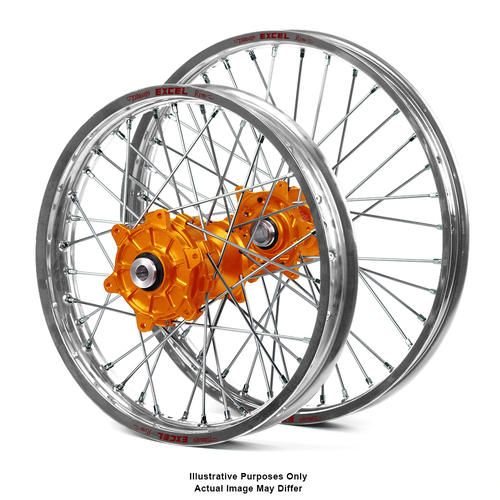 KTM 1090 ADVENTURE R 2017-2024 Wheel Set Silver Excel Rims / Orange Haan Hubs 21x1.85 / 18x4.25 