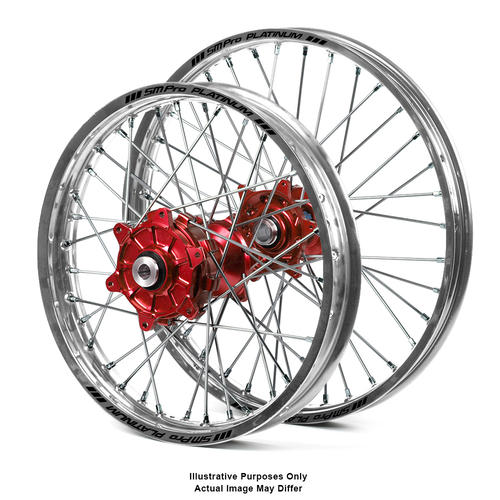 Honda CRF1000L Africa Twin 2016-2019 Wheel Set Silver Platinum Rims / Red Haan Hubs 17x3.50 / 17x4.25 
