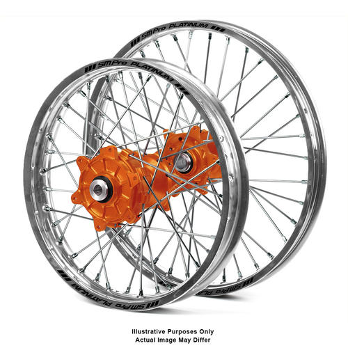 KTM 1090 ADVENTURE R 2017 - 2024 Wheel Set Silver Platinum Rims / Orange Haan Hubs 21x1.85 / 18x4.25 
