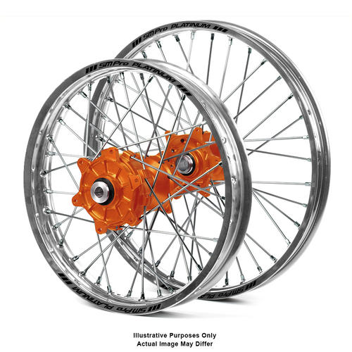 KTM 1290 ADVENTURE R 2017-2024 Wheel Set Silver Platinum Rims / Orange Haan Hubs 17x3.5 / 17x4.25 
