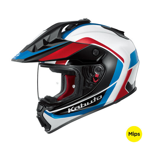 Kabuto Adventure Dual Purpose Motorcycle Helmet Geosys GT MIPS Block White/Red/Blue
