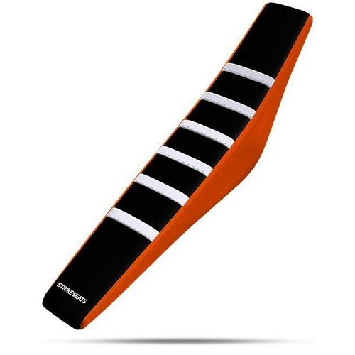 KTM 65 SX 2003 Strike Gripper Ribbed Seat Cover White-Black-Orange