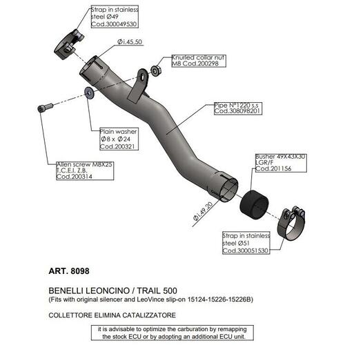 Leoncino Trail 500 2017-2024 LeoVince Link Pipe Cat Eliminator Stainless Steel