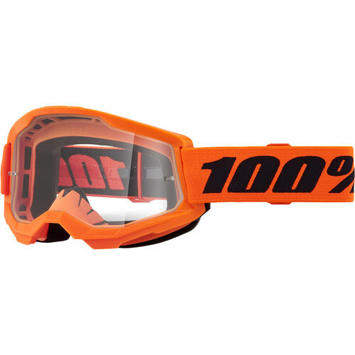 100% Strata 2 Goggle MX Enduro MTB Neon Orange Clear Lens