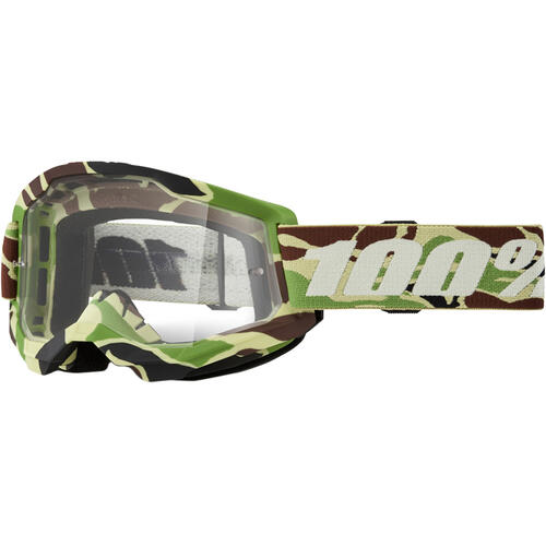 100% Strata 2 Goggle MX Enduro MTB War Camo Clear Lens