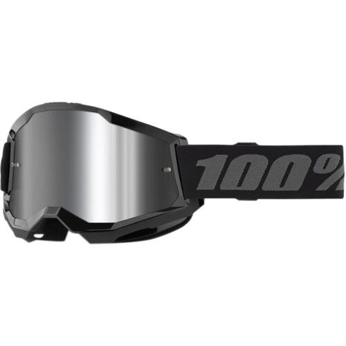 100% Strata 2 Goggle MX Enduro MTB Black Mirror Silver Lens