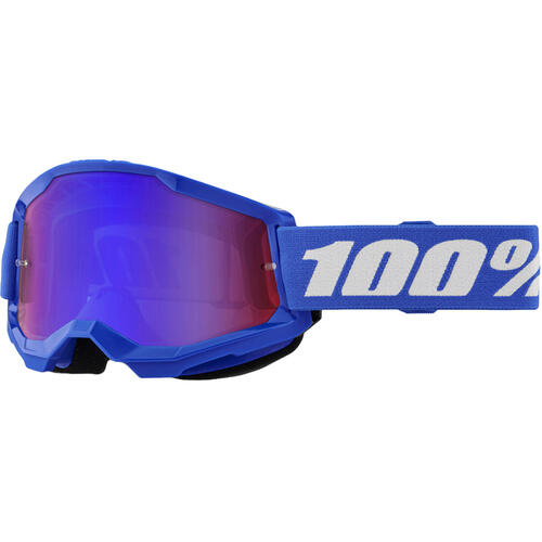 100% Strata 2 Goggle MX Enduro MTB Blue Mirror Red/Blue Lens