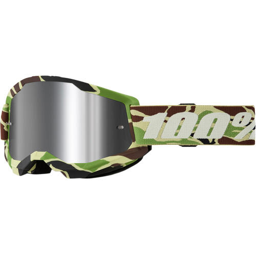 100% Strata 2 Goggle MX Enduro MTB War Camo Mirror Silver Lens