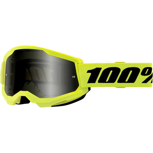100% Strata 2 Sand Goggle MX Enduro MTB Neon Yellow Smoke Lens