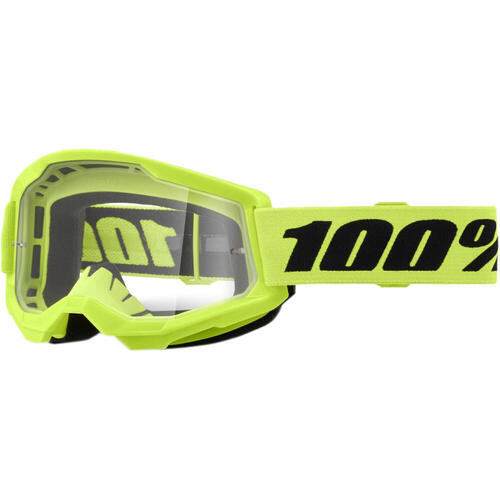 100% Strata 2 Junior Goggle MX Enduro MTB Neon Yellow Clear Lens