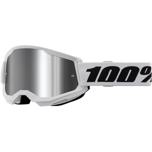 100% Strata 2 Junior Goggle MX Enduro MTB Wht Mirror Silver Lens