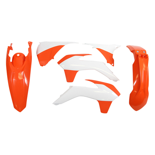 KTM 250 EXC 2014 Rtech Orange White Plastics Kit Inc Fenders & Shrouds