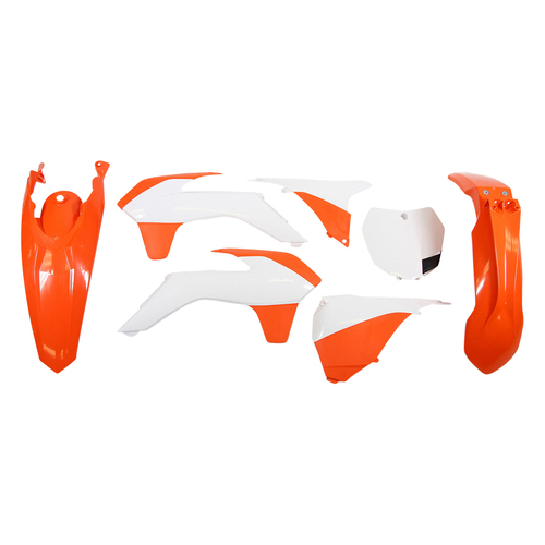 KTM 350 XC-F 2013-2014 Rtech Orange White Plastics Kit Inc Fenders & Shrouds