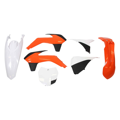 KTM 250 XC-F 2013-2014 Rtech Orange White Plastics Kit Inc Fenders & Shrouds