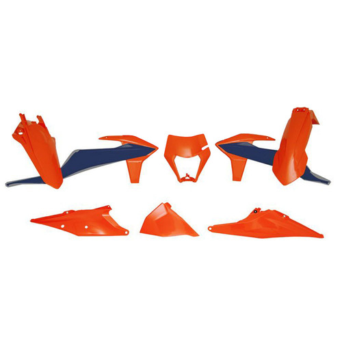 KTM 500 EXC-F 2021 - 2023 Rtech Orange Blue Orange Plastics Kit Incl Headlight Surround