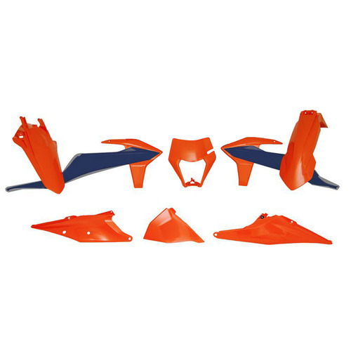 KTM 350 EXC-F Six Days 2021-2023 Rtech Orange Blue Orange Plastics Kit Incl Headlight Surround