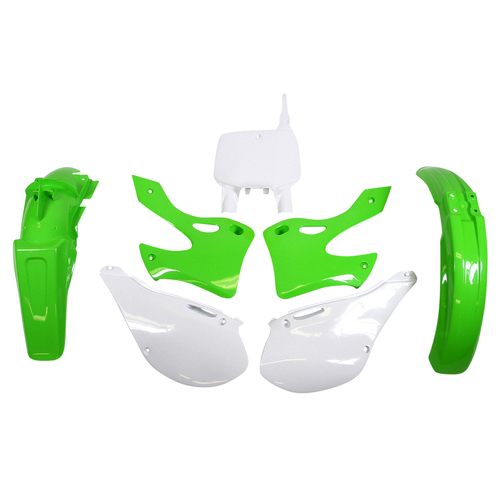 Kawasaki KX250 1999-2003 Rtech Green White OEM Plastics Kit Inc Fenders & Shrouds