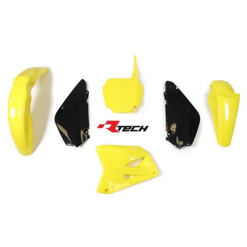 For Suzuki RM85 2016-2024 Rtech Black Yellow Plastics Kit Inc Fenders & Shrouds