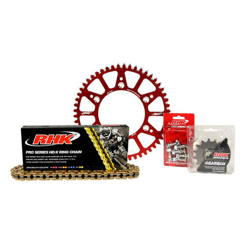 Gas-Gas EC500F 2024 RHK 13/52 Gold HD-X Chain & Red Alloy Sprocket Kit