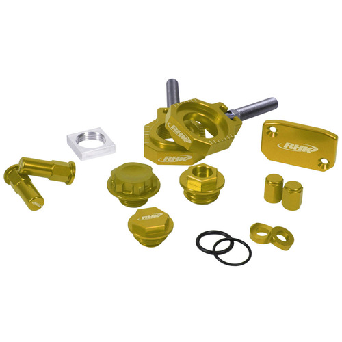 KTM 125XC-W 2017-2019 RHK Gold Bling Kit Anodised Aluminium Axle Blocks Etc