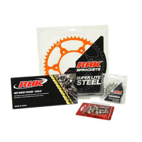 Gas-Gas ES500 2024 RHK 15/47 Gold MX Chain & Orange Super Lite Steel Sprocket Kit