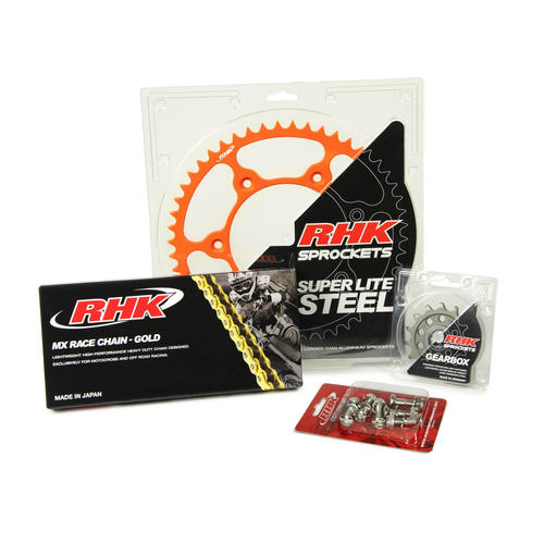 KTM 350 SX-F 2010-2020 15T/49T RHK MX Chain & Orange Steel Sprocket Kit 