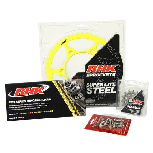Suzuki DR-Z400E 2021-2023 RHK 13/50 Gold HD-X Chain & Yellow Super Lite Steel Sprocket Kit