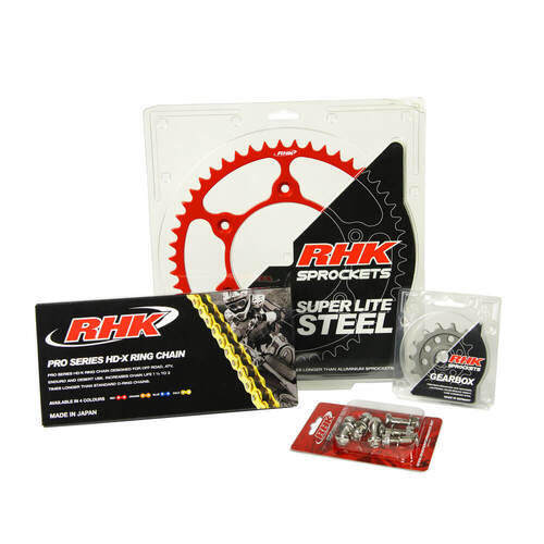 Gas-Gas EC500F 2024 RHK 14/51 Gold HD-X Chain & Red Super Lite Steel Sprocket Kit