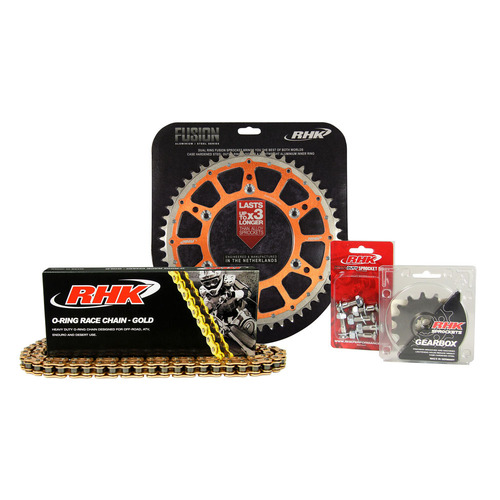 KTM 350 EXC-F 2021-2024 RHK 14/52 Gold O-Ring Chain & Orange Fusion Sprocket Kit