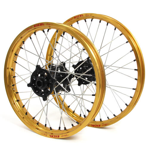 Fits Suzuki RM-Z250 2007-2024 SNR MXWheel Set Gold Excel Rims / Black SM Pro Hubs 21 / 19x2.15