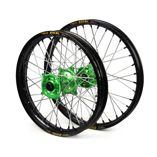 Kawasaki KX250 2006-2008 21/19 Wheel Set Pair Black Excel Rim Green SM Pro Hub
