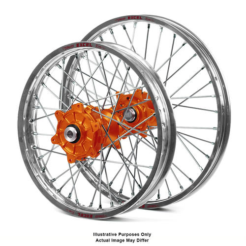 KTM 950 ADVENTURE 2003-2014 Wheel Set Silver Excel Rims / Orange SM Pro Hubs 17x3.5 / 17x4.25 