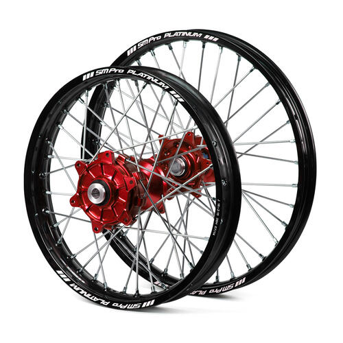 Honda CRF450R 2013 - 2019 Snr MX Wheel Set Black Platinum Rims / Red SM Pro Hubs 21 / 19x2.15