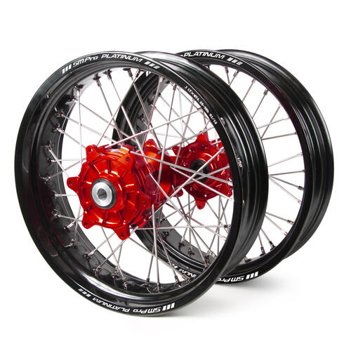 Honda CRF450RX 2017-2024 SNR MCush Drive Wheel Set Black Platinum Rims / Red SM Pro Hubs 17x3.50 / 17x4.25