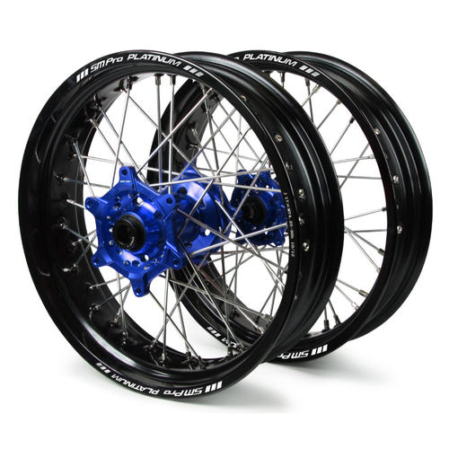 KTM 125 EXC 2003 - 2022 SM Pro Supermotard Wheel Set 17x3.50 17x4.25 Black Rim / Blue Hub 