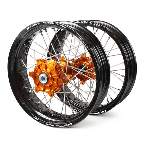 KTM 690 2007 - 2016 SM Pro Supermotard Cush Drive Wheel Set Black Rims / Orange Hubs 17x3.50 / 17x4.25