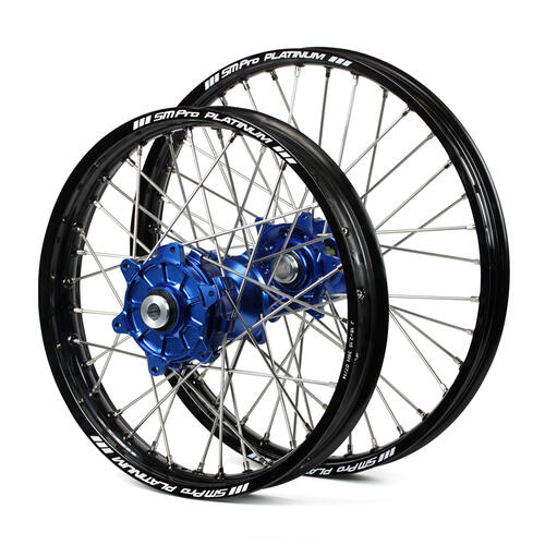 Husqvarna FE350 2014-2024 Cush Drive Wheel Set Black Platinum Rims / Blue SM Pro Hubs 21x1.60 / 18x2.15
