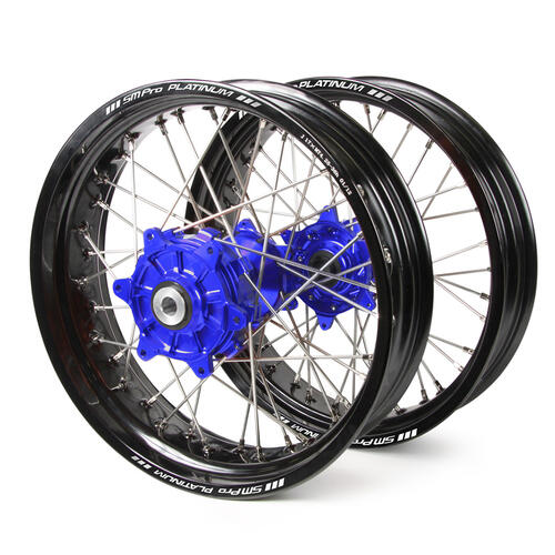 KTM 500 EXC-F 2003-2024 SM Pro Supermotard Cush Drive Wheel Set Black Rims / Blue Hubs 17x3.50 / 17x4.25