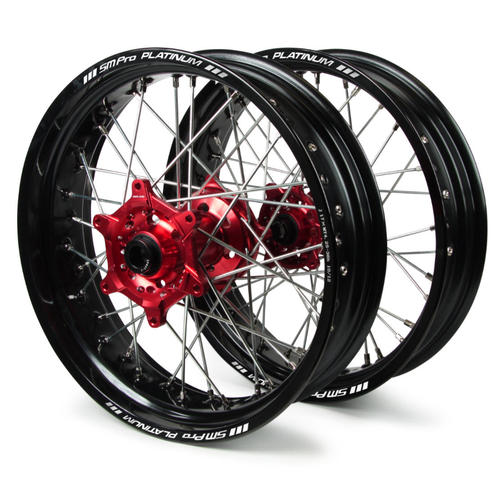 Fits Suzuki RM-Z450 2007-2024 SM Pro Supermotard Wheel Set 17x3.50 17x4.25 Black Rim / Red Hub 