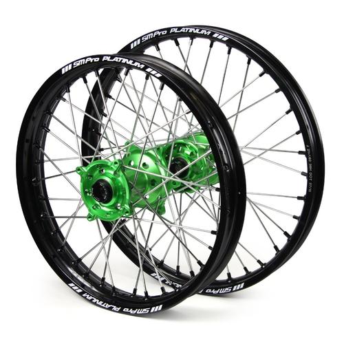 Kawasaki KX250F 2006 - 2018 SM Pro Wheel Set 21/19 Black Rim - Green Hub 