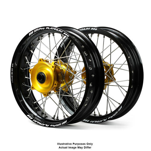 Fits Suzuki DR650 1996-2021 Supermotard Cush Drive Wheel Set SM Pro Black Rims / Gold Hubs 17x3.50 / 17x4.25 