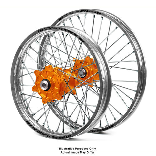 KTM 990 ADVENTURE 2003 - 2014 Wheel Set Silver Platinum Rims / Orange SM Pro Hubs 21x1.85 / 18x4.25 
