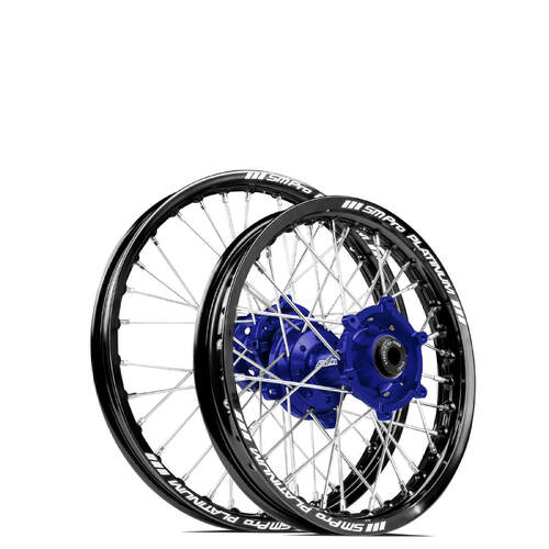 Yamaha YZ65 2018 - 2023 SM Pro MX JNR Wheel Set 14x1.60 12x1.60 Black Rims Blue Hubs SS Silver Spokes