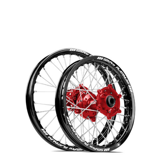Yamaha YZ65 2018-2023 SM Pro MX JNR Wheel Set 14x1.60 12x1.60 Black Rims Red Hubs SS Silver Spokes