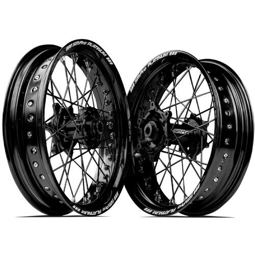 Honda CRF250R 2014 - 2023 SM Pro Supermotard Wheel Set 17x3.50 17x4.25 Black Rims Black Hubs SS Black Spokes