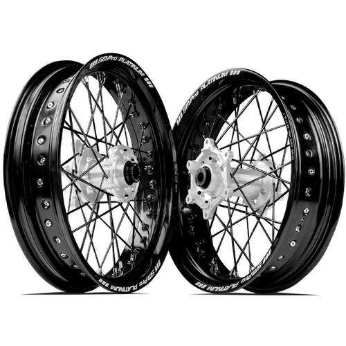 Honda CRF250R 2014 - 2023 SM Pro Supermotard Wheel Set 17x3.50 17x4.25 Black Rims Silver Hubs SS Black Spokes