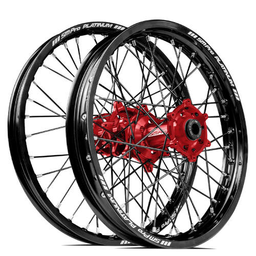 Honda CRF250R 2014 - 2023 SM Pro MX SNR Wheel Set 21/18 Black Rims Red Hubs SS Black Spokes