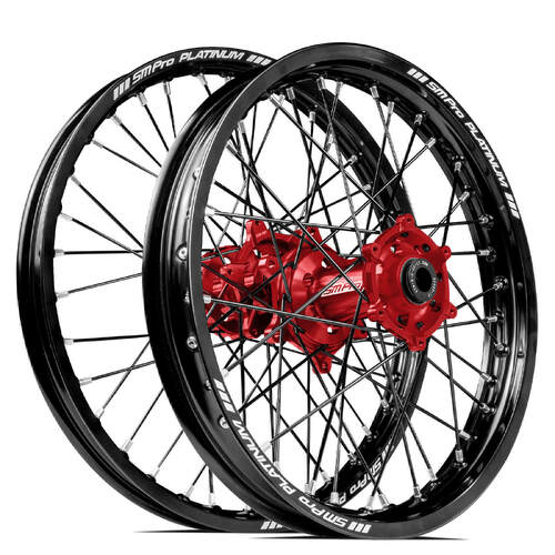 Honda CRF250R 2004-2013 SM Pro MX SNR Wheel Set 21/18 Black Rims Red Hubs SS Black Spokes